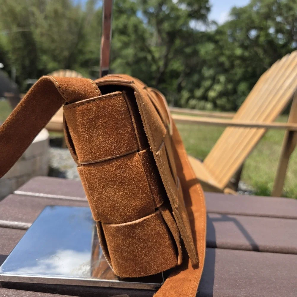 FURNIQ Hoxton‎ Camel Brown Woven Suede Handbag Crossbody MSRP $350